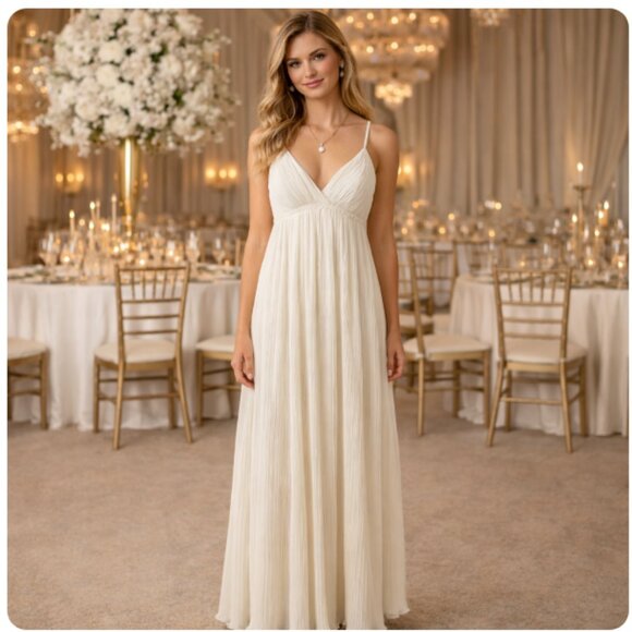 Flora Dresses & Skirts - Flora Ivory Pleated Spaghetti Strap Maxi Dress M Wedding Resort Y2K Fairy Party
